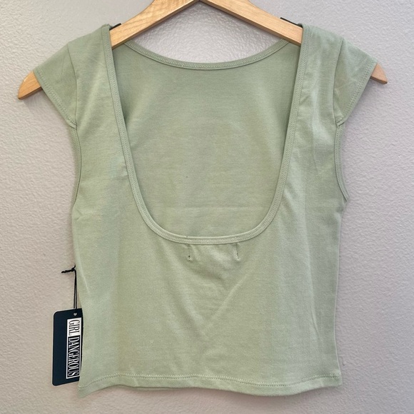 NWT Girl Dangerous Free People Rose Graphic Green Crop Top Fitted Tee Open Back - Picture 3 of 7